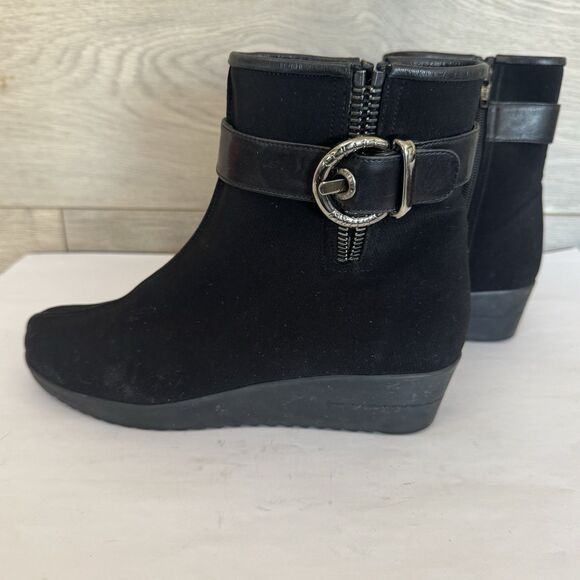 Stuart Weitzman Black  Suede Bootie Platform Wedge Women 7.5 M Buckle Zip - Picture 5 of 16